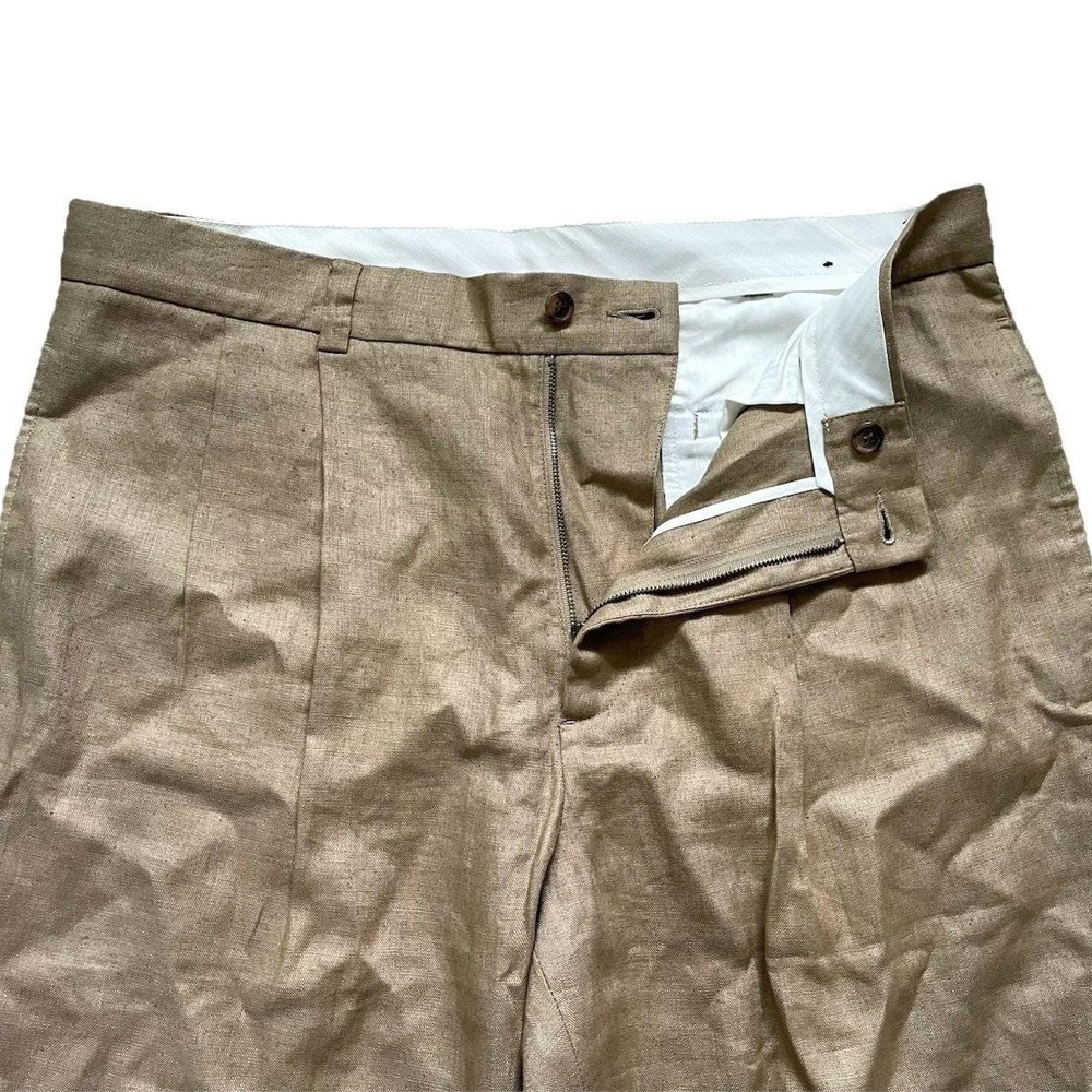 Vtg Brooks Brothers 100% Linen Pleated Pants Men 36x30 Tan Khaki Cuff High Waist - Picture 4 of 9